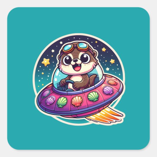 UFO Happy Otter Vierkante Sticker (Voorkant)