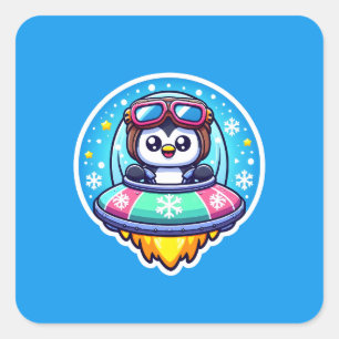 UFO Happy Penguin Vierkante Sticker