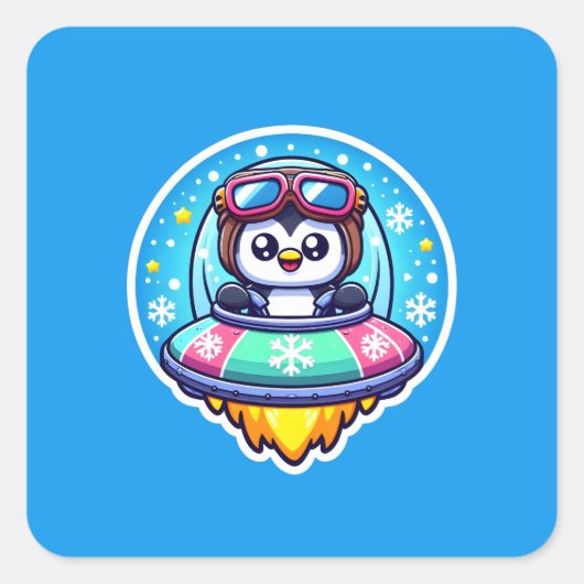 UFO Happy Penguin Vierkante Sticker (Voorkant)