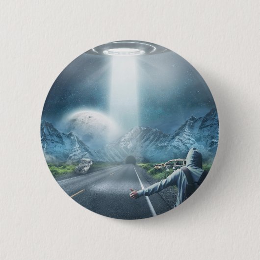UFO Hitchiker-knop Ronde Button 5,7 Cm (Voorkant)