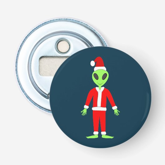 UFO Ho Vader Kerst Buitenaards Button Flesopener (Voorkant)