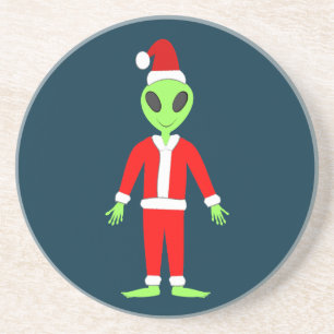 UFO Ho Vader Kerst Buitenaards Zandsteen Onderzetter