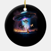 UFO Holding Katten Sci-fi ALien Space Galaxy Kat L Keramisch Ornament (Achterkant)