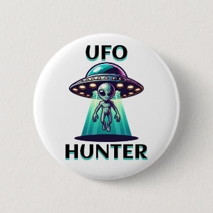 UFO Hunter Ai Art met UFO en Alien Ronde Button 5,7 Cm