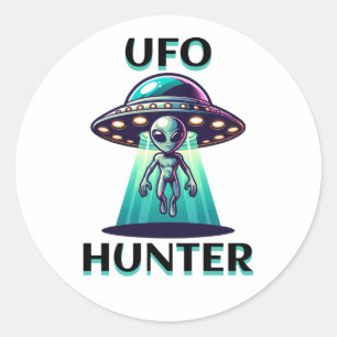 UFO Hunter   Ai Art met UFO en Alien Ronde Sticker