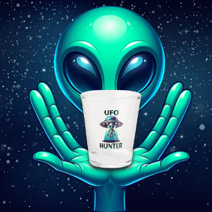 UFO Hunter Ai Art met UFO en Alien Shot Glas