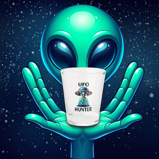 UFO Hunter | Ai Art met UFO en Alien Shot Glas