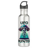 UFO Hunter | Ai Art met UFO en Alien Waterfles (Voorkant)