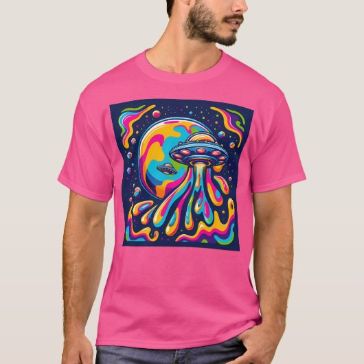 UFO in de psychedelische ruimte T-shirt (Voorkant)