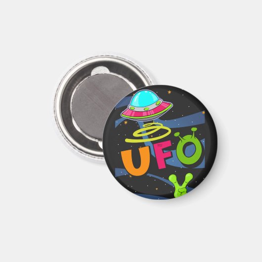 ufo in de ruimte zegt hallo  magneet (Voorkant / Achterkant)