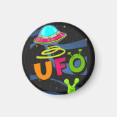 ufo in de ruimte zegt hallo  magneet (Voorkant)