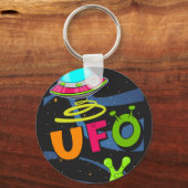 ufo in de ruimte zegt hallo  sleutelhanger (Achterkant)
