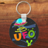 ufo in de ruimte zegt hallo  sleutelhanger (Voorkant)