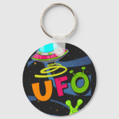 ufo in de ruimte zegt hallo  sleutelhanger (Achterkant)