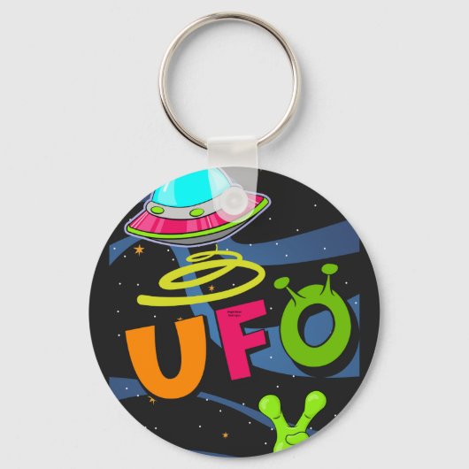 ufo in de ruimte zegt hallo  sleutelhanger (Achterkant)
