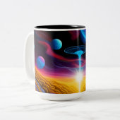 UFO in Fantasy World Tweekleurige Koffiemok (Voorkant links)