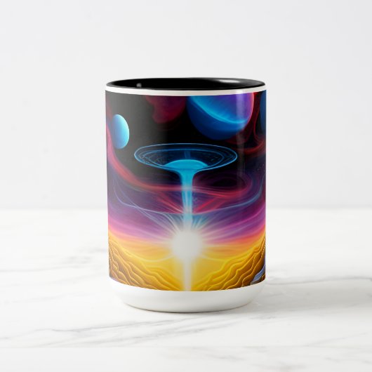 UFO in Fantasy World Tweekleurige Koffiemok (Center)
