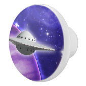 UFO in Paarse Ruimte Roze Planet Sterren Galaxy Keramische Knop (Rechts)