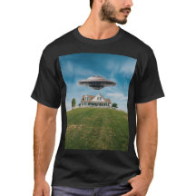 UFO In Yard Zwart Mannen T-Shirt