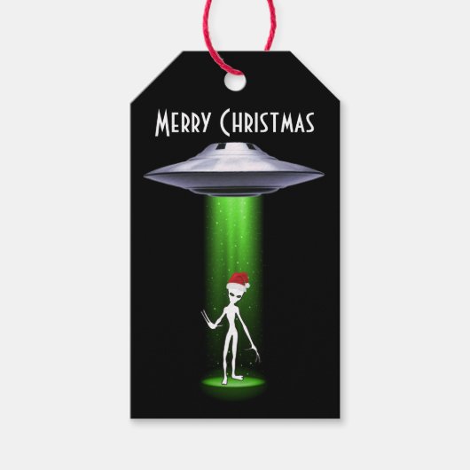 UFO Kerstmis 🛸 Grappige Alien Cadeaulabel (Voorkant)