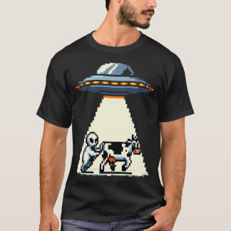 Ufo Koe ontvoering Pixel Art T-shirt