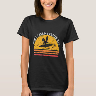 UFO konijnenoren vliegen in retro zonsondergang T-shirt