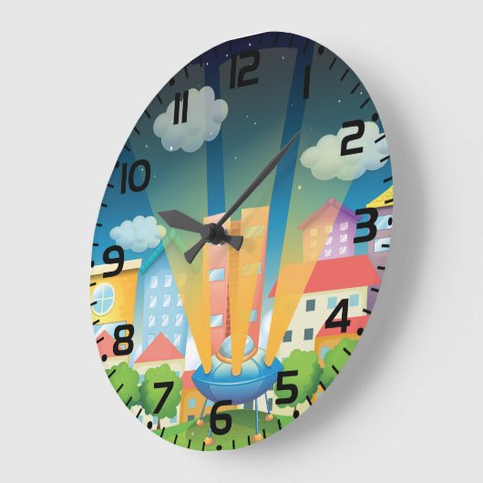 UFO Landing in a Bright City Night Scene Grote Klok (Hoek)