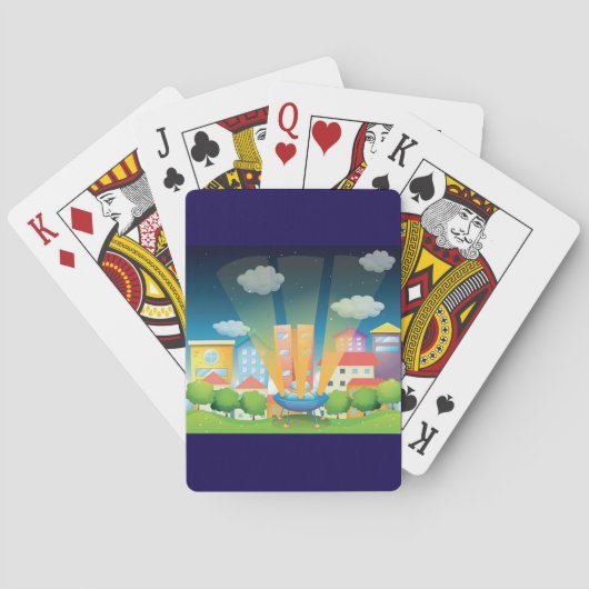 UFO Landing in a Bright City Night Scene Pokerkaarten (Achterkant)