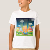 UFO Landing in a Bright City Night Scene T-shirt (Voorkant)