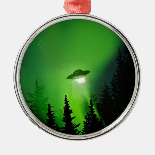 UFO met noordelijke lichten Metalen Ornament (Voorkant)