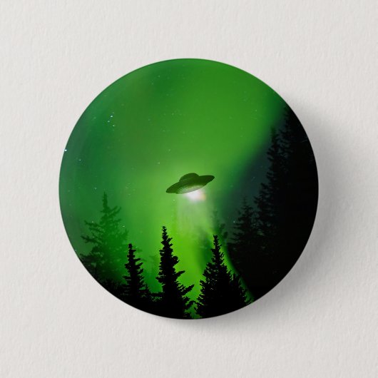 UFO met noordelijke lichten Ronde Button 5,7 Cm (Voorkant)