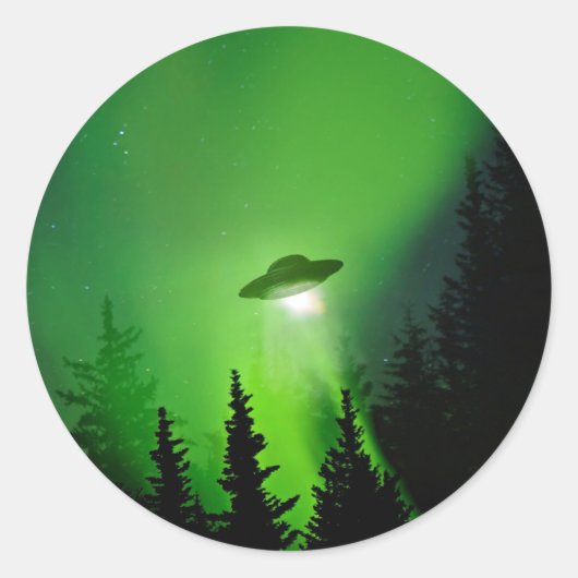 UFO met noorderlicht Ronde Sticker (Voorkant)