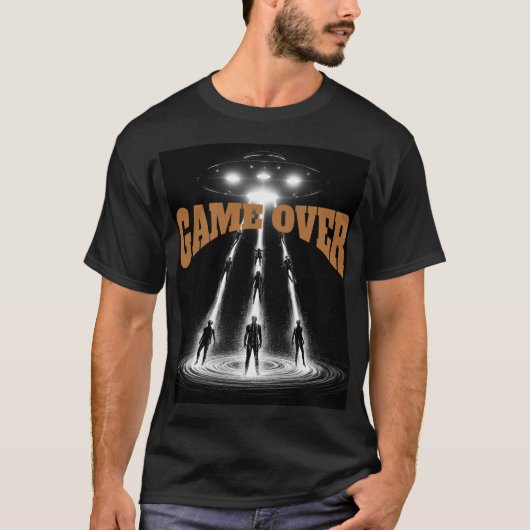 UFO-ontmoeting boven verre planeet: kosmische ontv T-shirt (Voorkant)