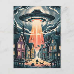 UFO-ontvoeringsnacht Straat Illustratie Briefkaart