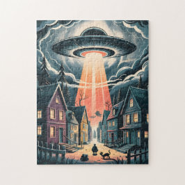 UFO-ontvoeringsnacht Straat Illustratie Legpuzzel