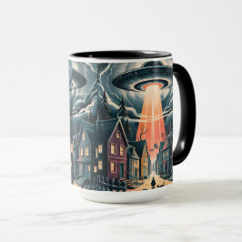 UFO-ontvoeringsnachtstraatillustratie Mok