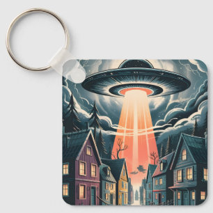 UFO-ontvoeringsnachtstraatillustratie Sleutelhanger