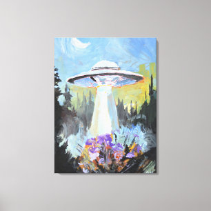 UFO Ontvoeringsstraal in Bos Canvas Afdruk