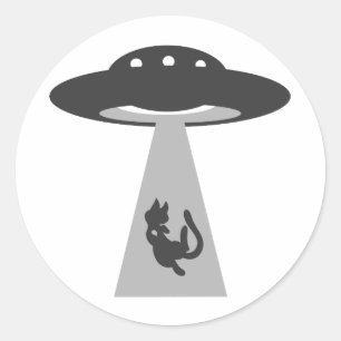 UFO ontvoert kat - Kies achtergrondkleur Ronde Sticker