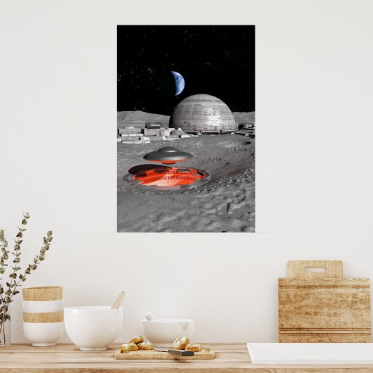 UFO op de maan Poster (Keuken)