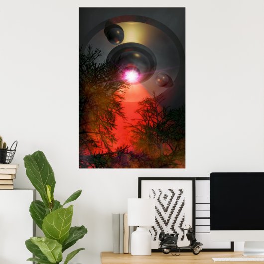 UFO over bos Poster (Thuiskantoor)
