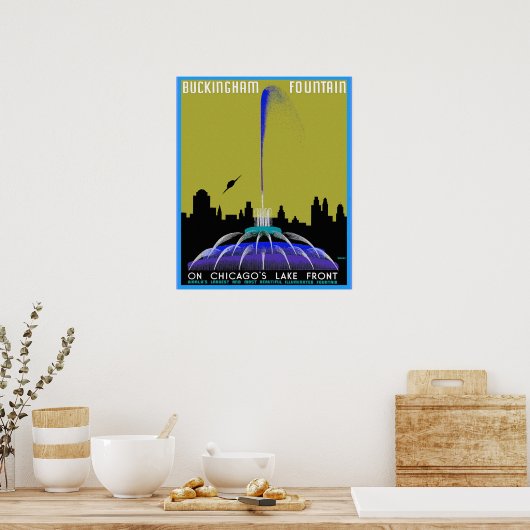 UFO over Chicago - Buckingham Fountain Poster (Keuken)