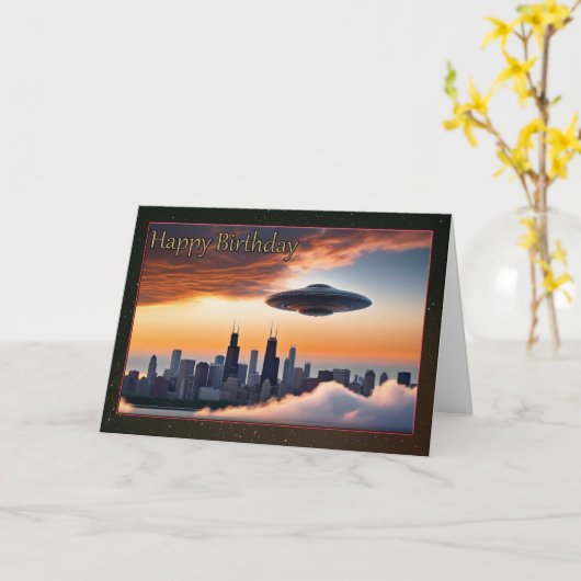 UFO over de Kaart van Chicago Young Boy (Gele Bloem)