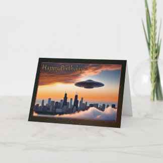 UFO over de Kaart van Chicago Young Boy