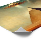 UFO over de piramide van Gizeh schilderij Poster (Hoek)