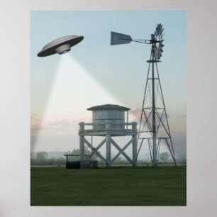 UFO over een platteland Poster