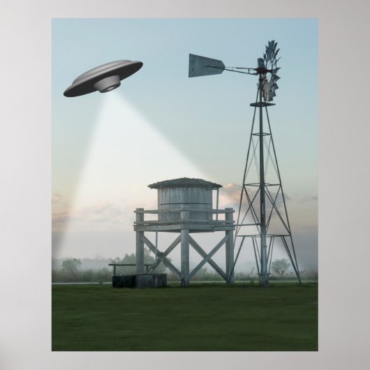 UFO over een platteland Poster (Voorkant)