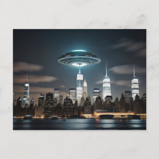 UFO over een stad Briefkaart