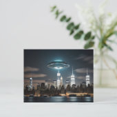UFO over een stad Briefkaart (Staand voorkant)