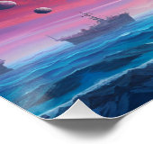 UFO over oceaan, Fantasie, planeten Perfect Poster (Hoek)